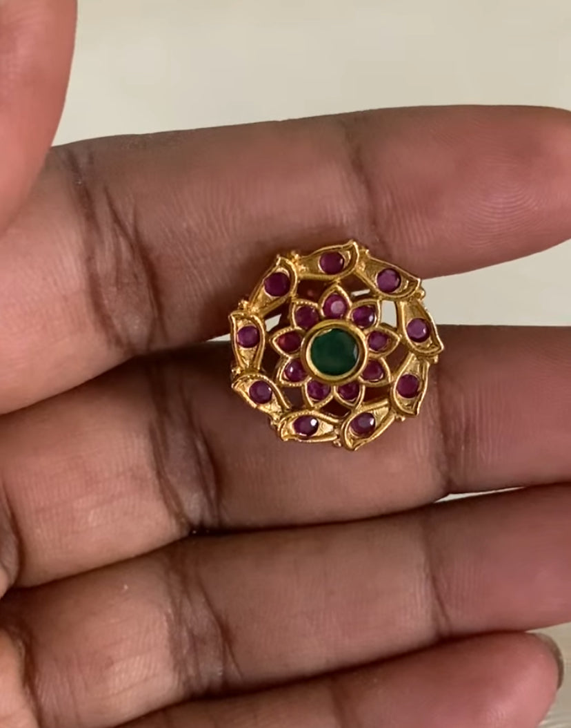 Matte Gold Ruby Green Necklace With Studs | South Indian Necklace
