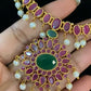 Matte Gold Ruby Green Necklace With Studs | South Indian Necklace