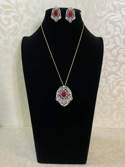AD Victorian Pendant Simple Chain Set | Indian Necklace