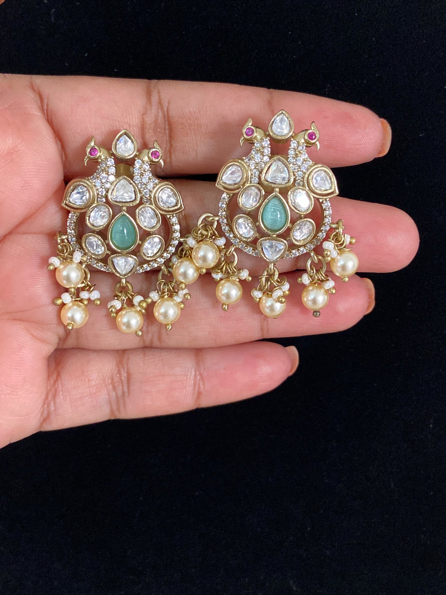 AD Polki Peacock Studs | Indian Jewelry In USA