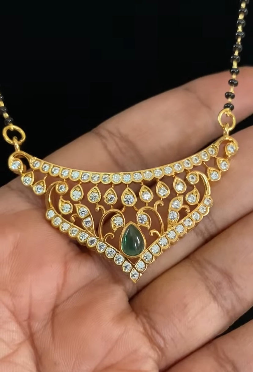 AD Traditional Mangalasutra | Black Beads Necklace With Earrings