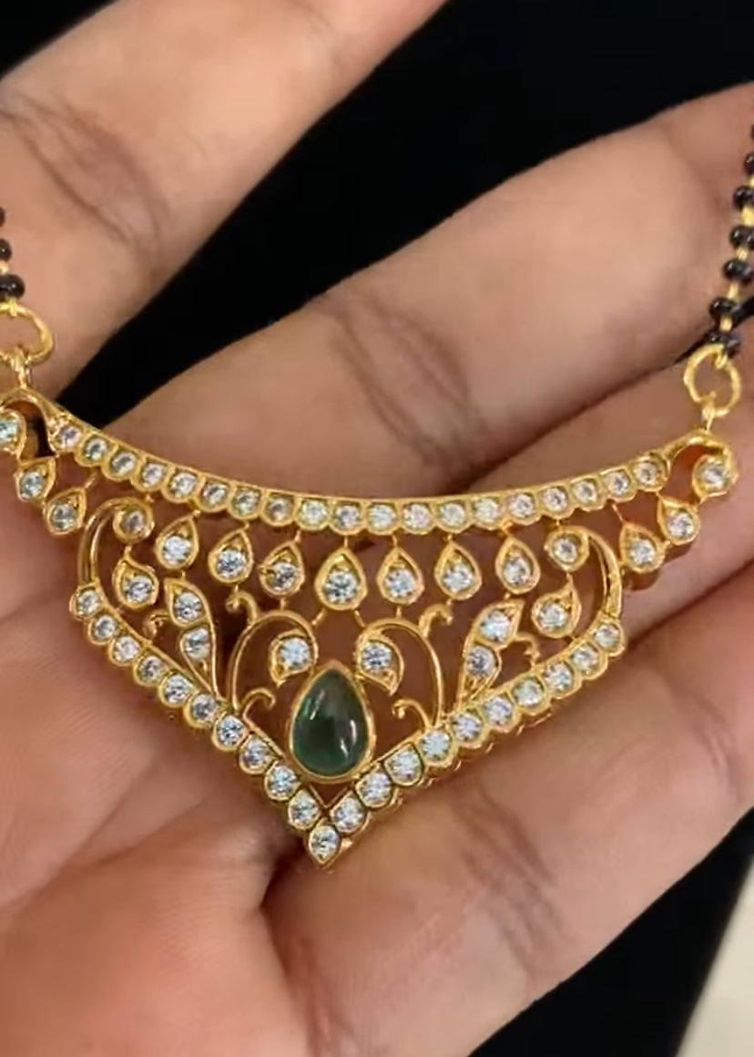 AD Traditional Mangalasutra | Black Beads Necklace With Earrings