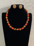 Coral Nakshi Beads Necklace With Studs | Traditional Jewelry In USA