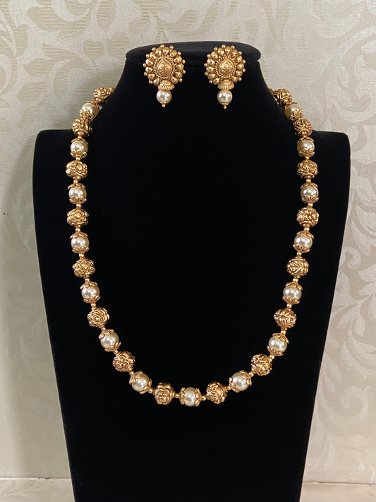 Pearl & Nakshi Gold Balls Necklace | Indian Traditional Jewelry