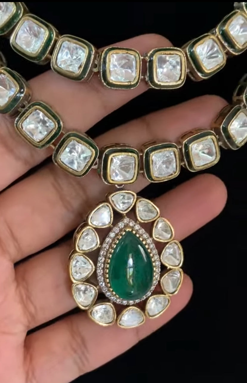 Victorian Polki Kundan Necklace With Studs | Indian Jewelry In USA