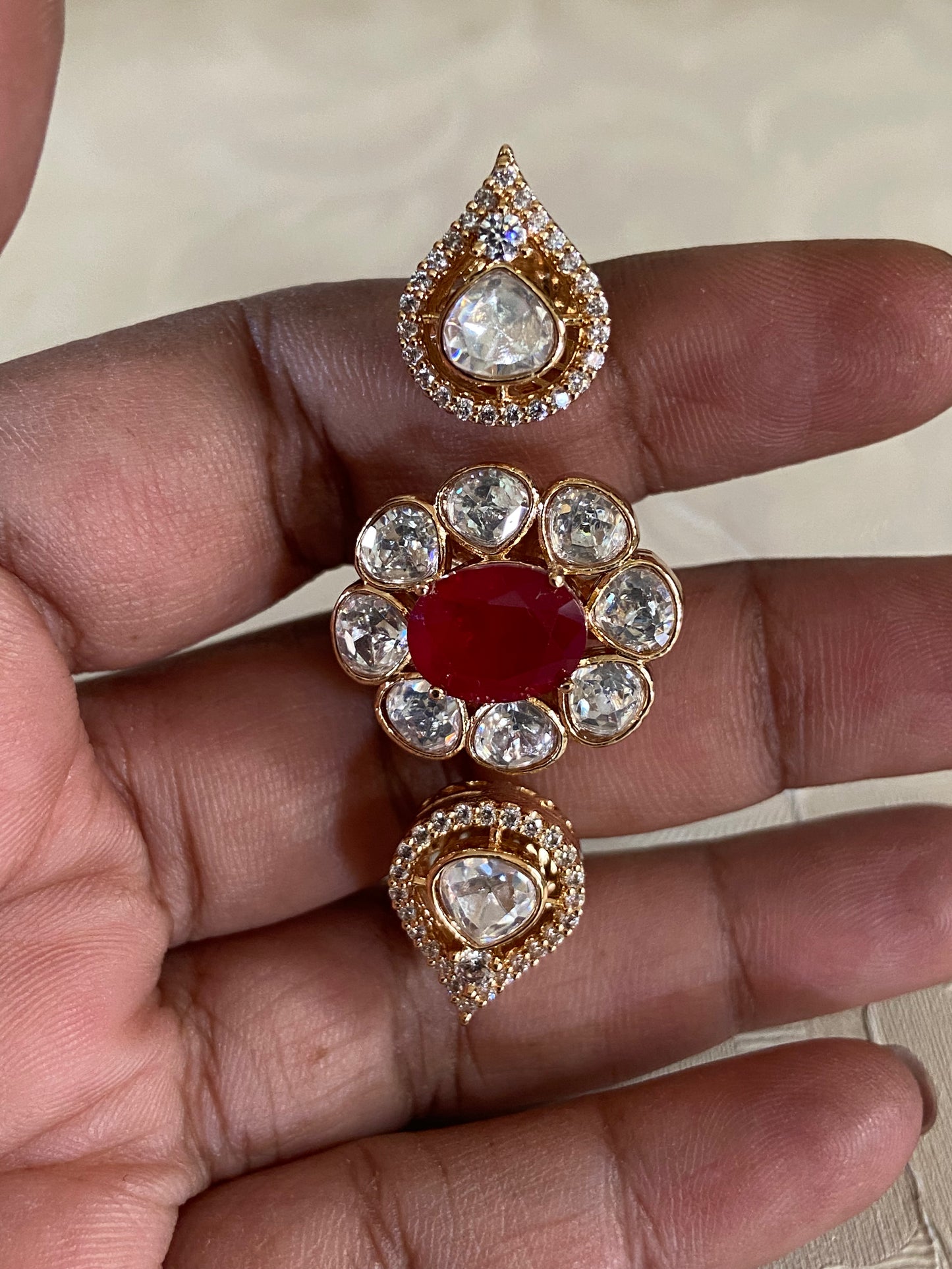 AD Polki Finger Ring | 2 Fingers Ring