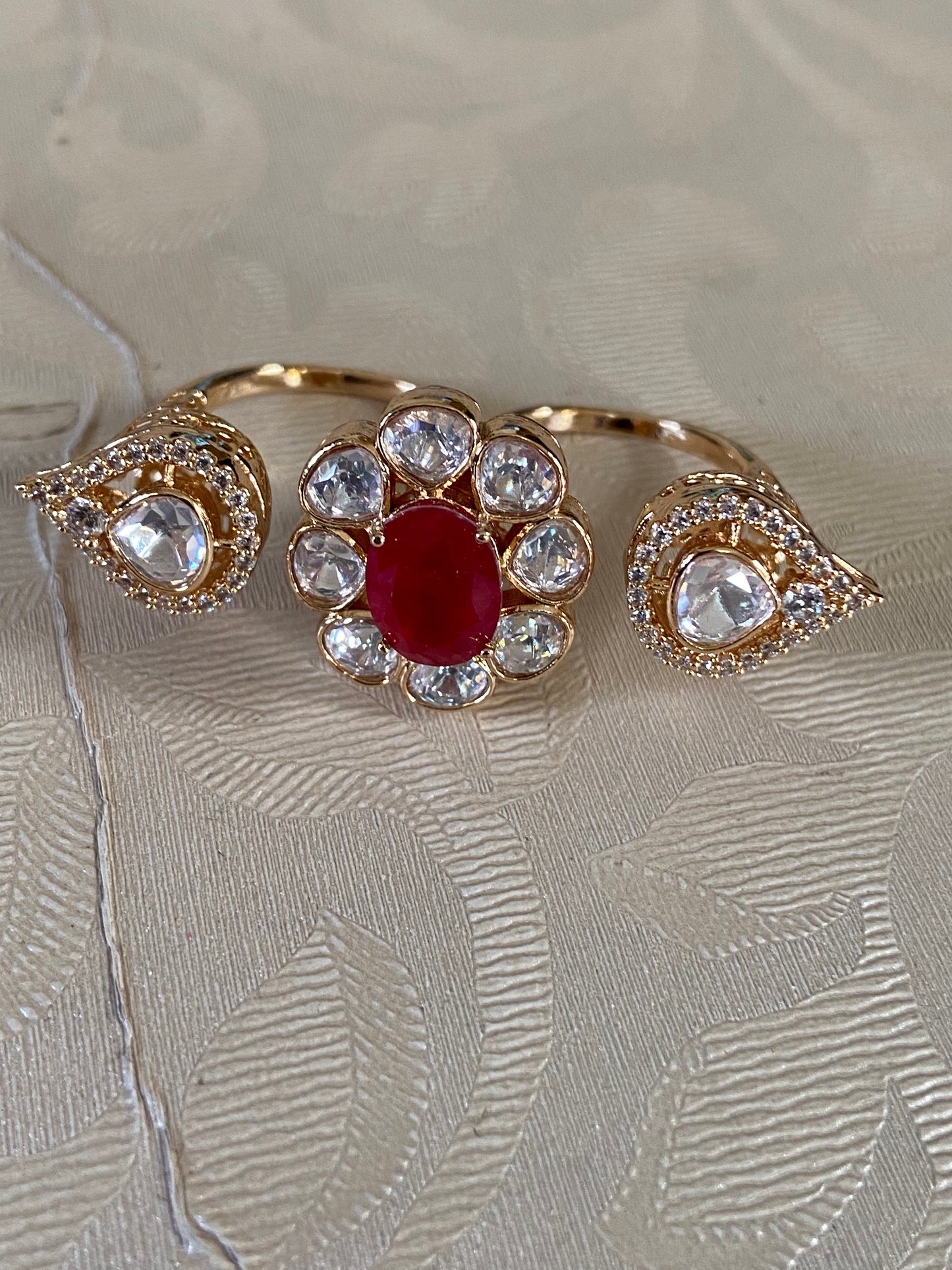 AD Polki Finger Ring | 2 Fingers Ring
