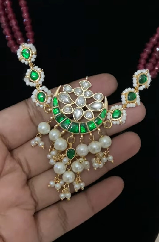 Jadau Kundan Pendant Beads Necklace | Indian Jewelry In USA