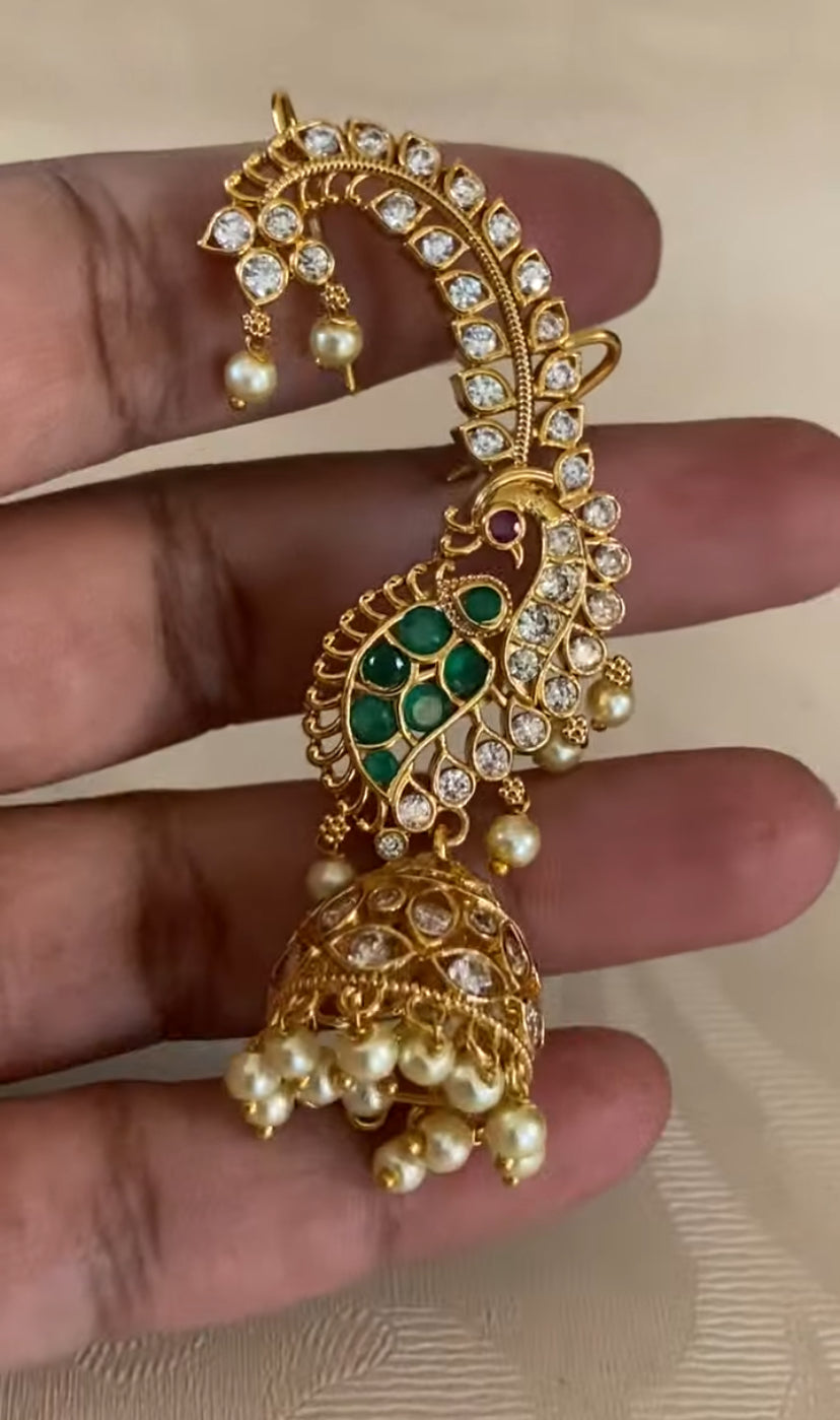 AD Peacock Earcuff With Jumki | Indian Jewelry