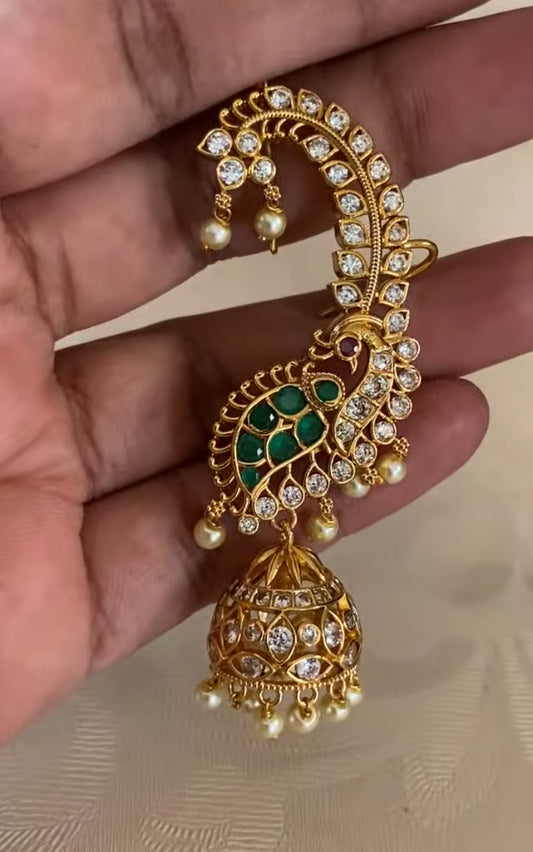 AD Peacock Earcuff With Jumki | Indian Jewelry