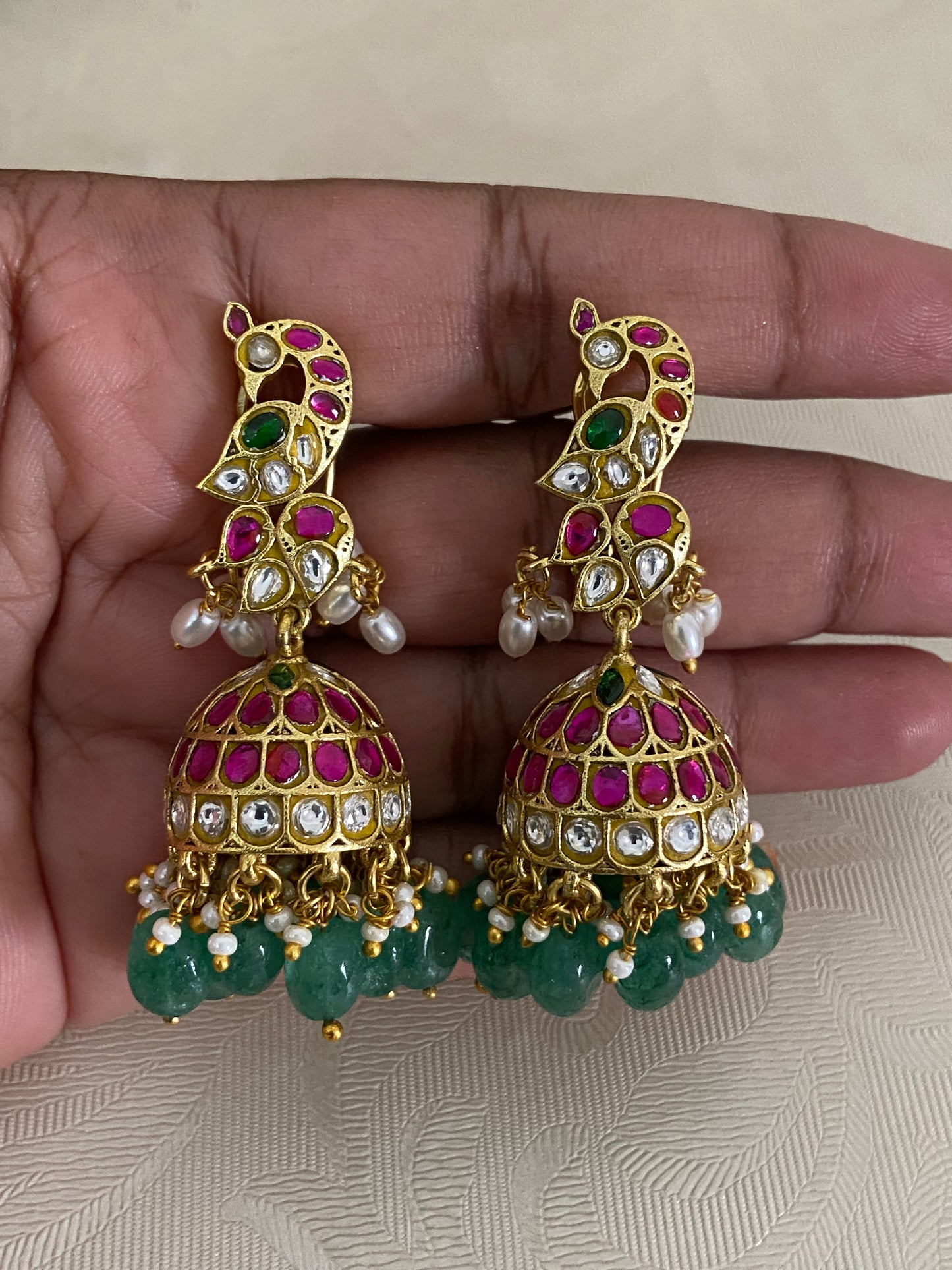 Antique Jadau Kundan Jumkis | Indian Traditional Jumki Earrings