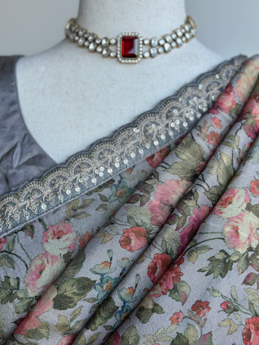 Floral Fancy Tissue Saree |  Party Wear Saree |  Gift Saree