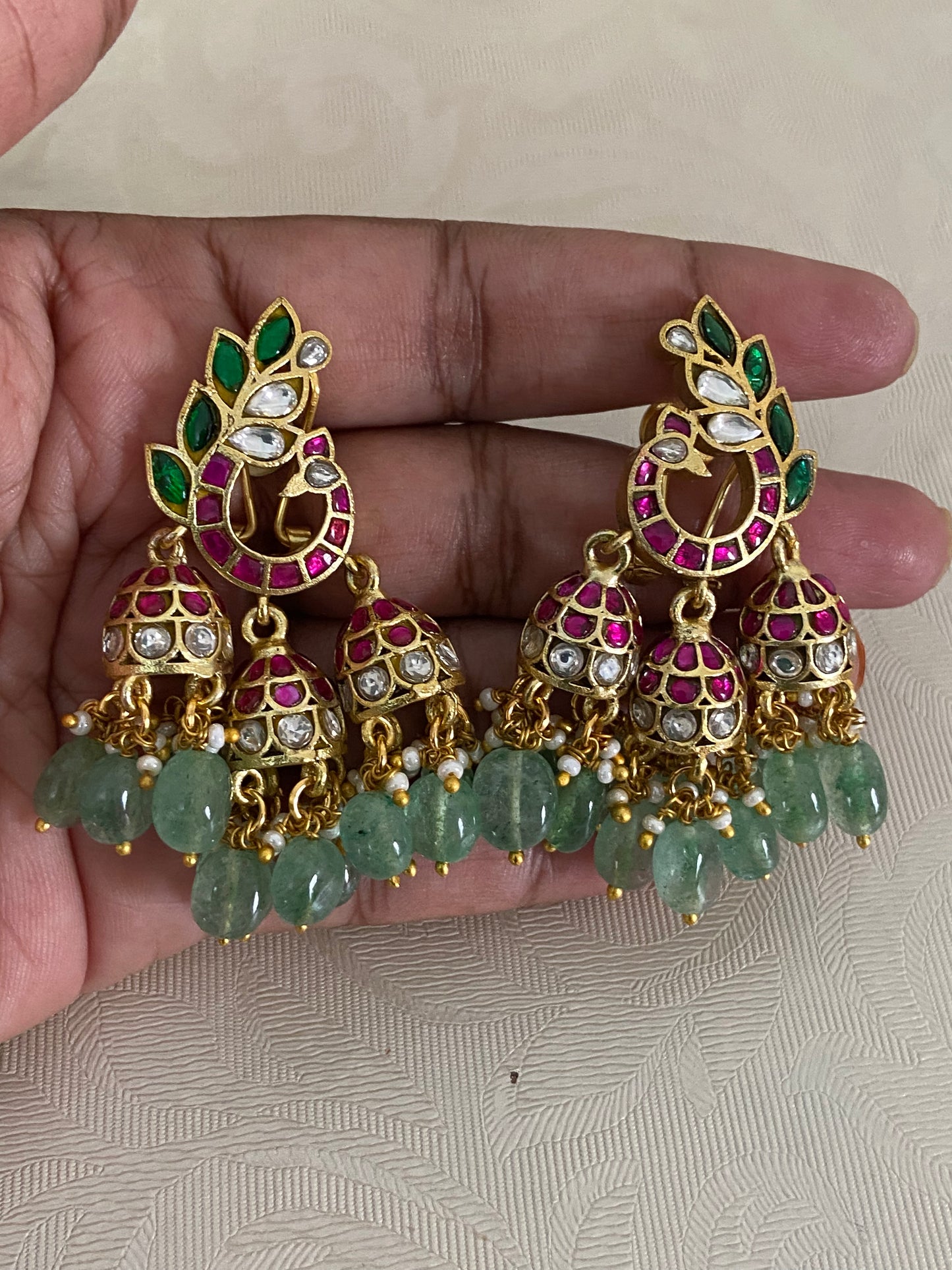 Jadau Kundan Peacock Jhumki Earrings | Indian Traditional Jewelry