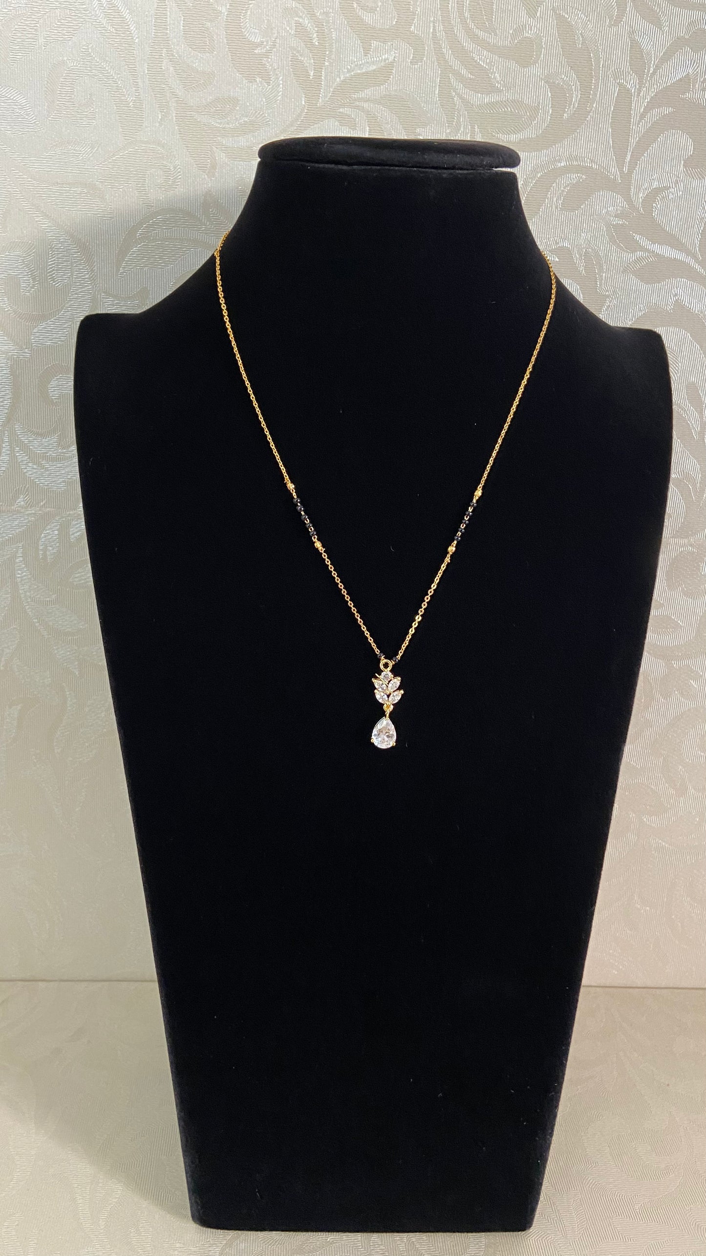 Simple AD Black Beads Necklace | Traditional Mangalasutra