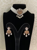 Victorian Polki Carved kundan  Pendant Pearl Choker| Indian choker with Earrings