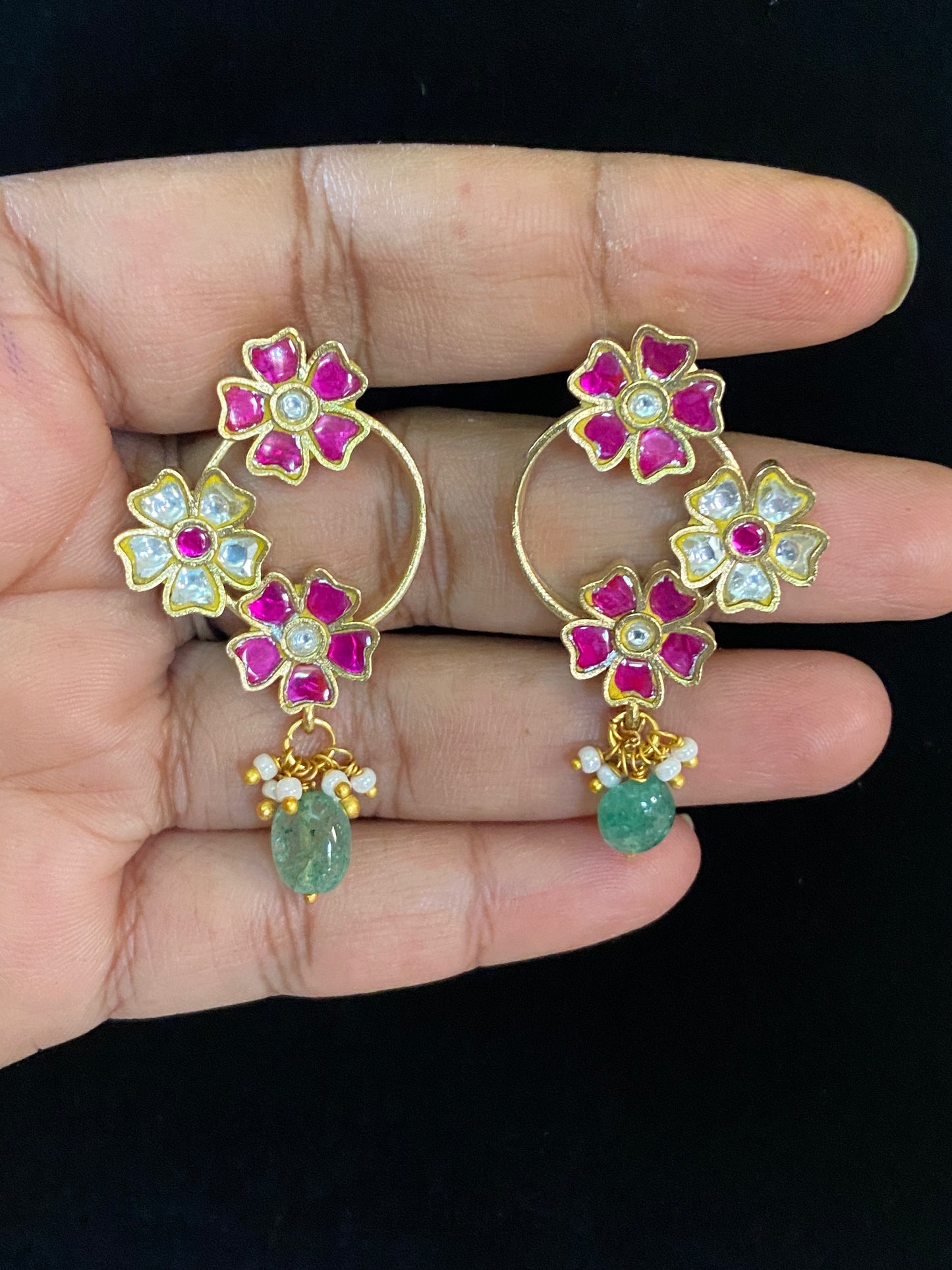 Jadau Kundan Earrings | Floral Antique Jadau Earrings