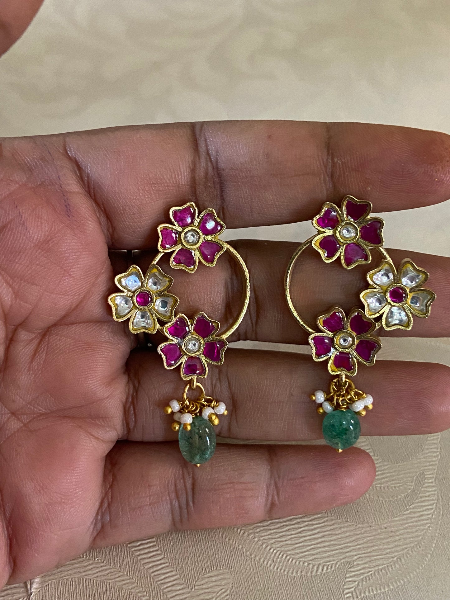 Jadau Kundan Earrings | Floral Antique Jadau Earrings