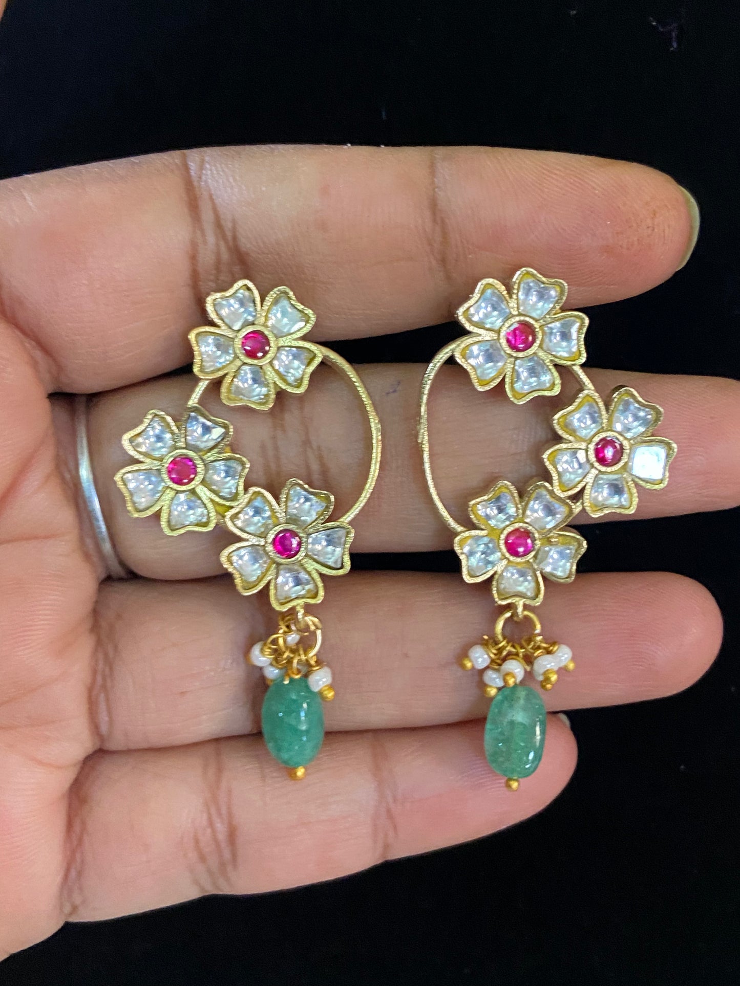 Jadau Kundan Earrings | Floral Antique Jadau Earrings