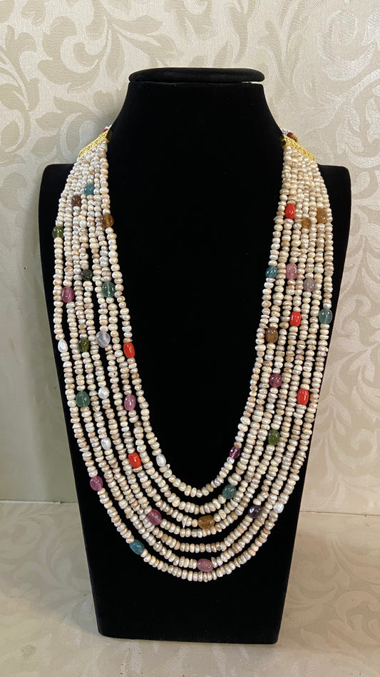 Fresh Water Baroque Pearl Navaraatan Beads  Necklace | Traditional Indian Jewelry In USA