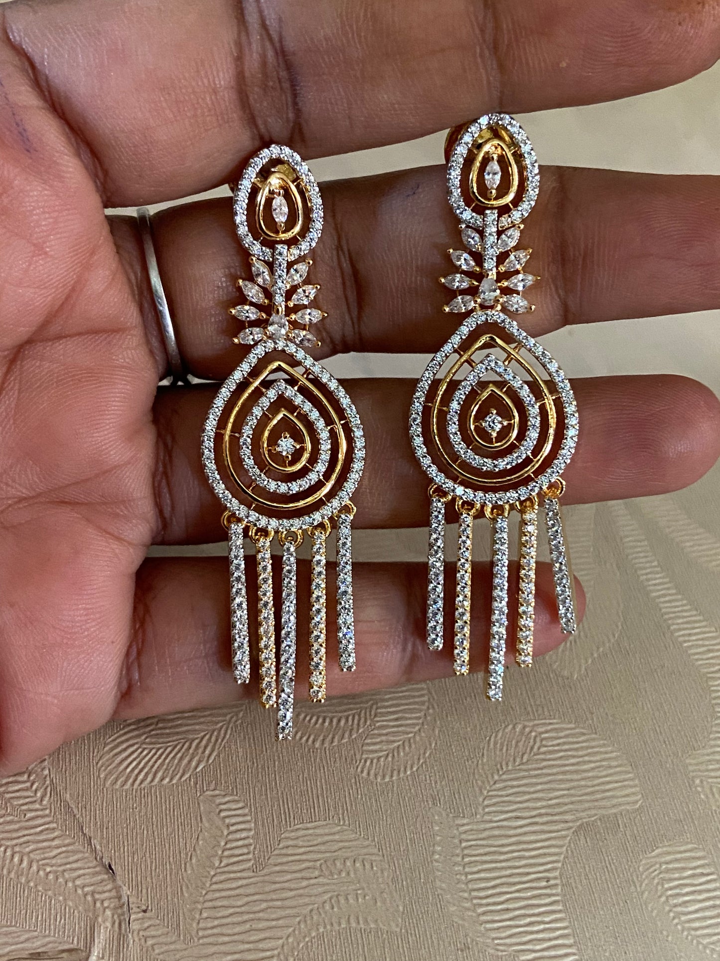 Classic CZ 2-Tone Earrings  | Indian Jewelry In USA