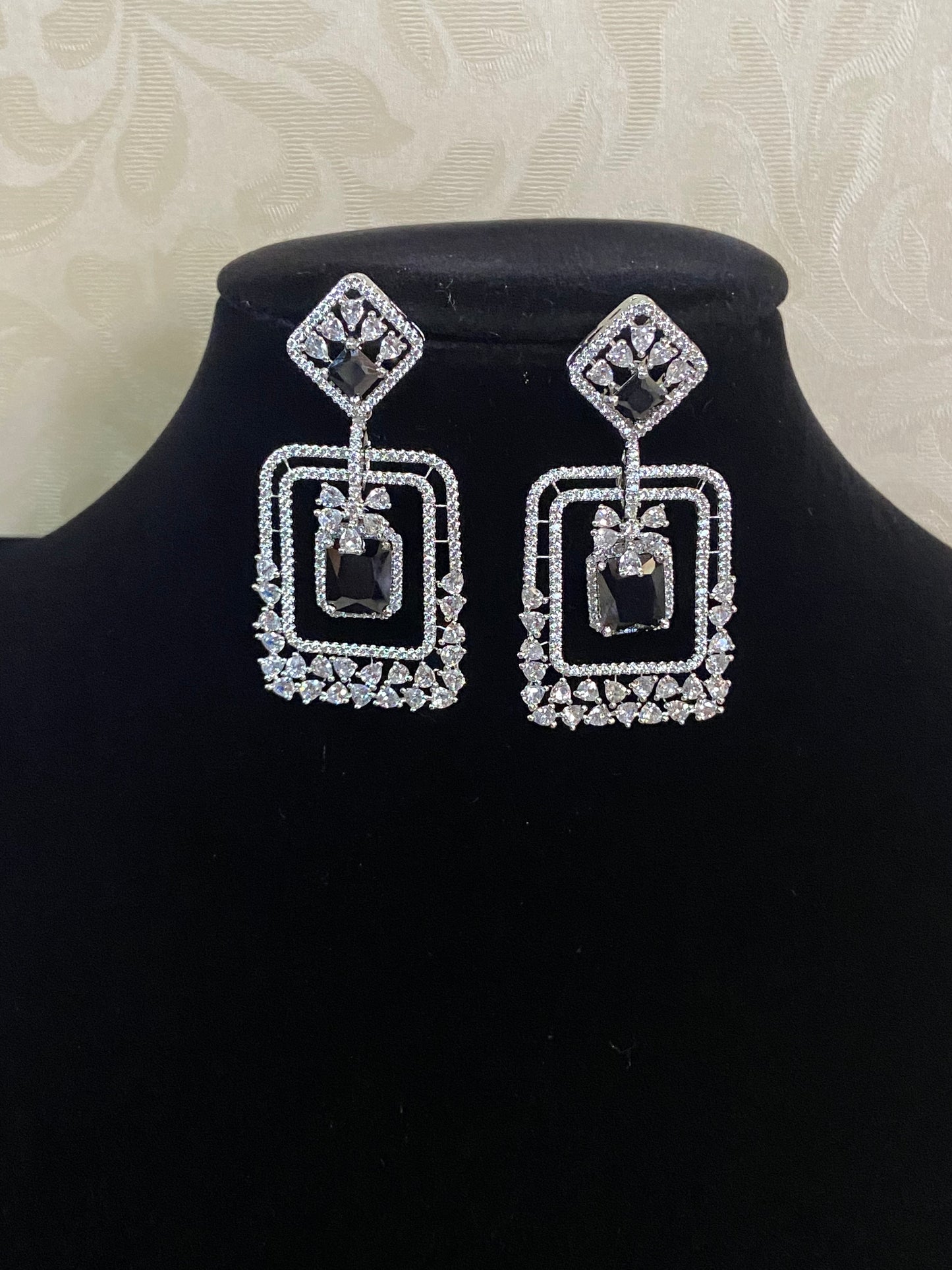 Rhodium AD Earrings  |  Indian Earrings In USA