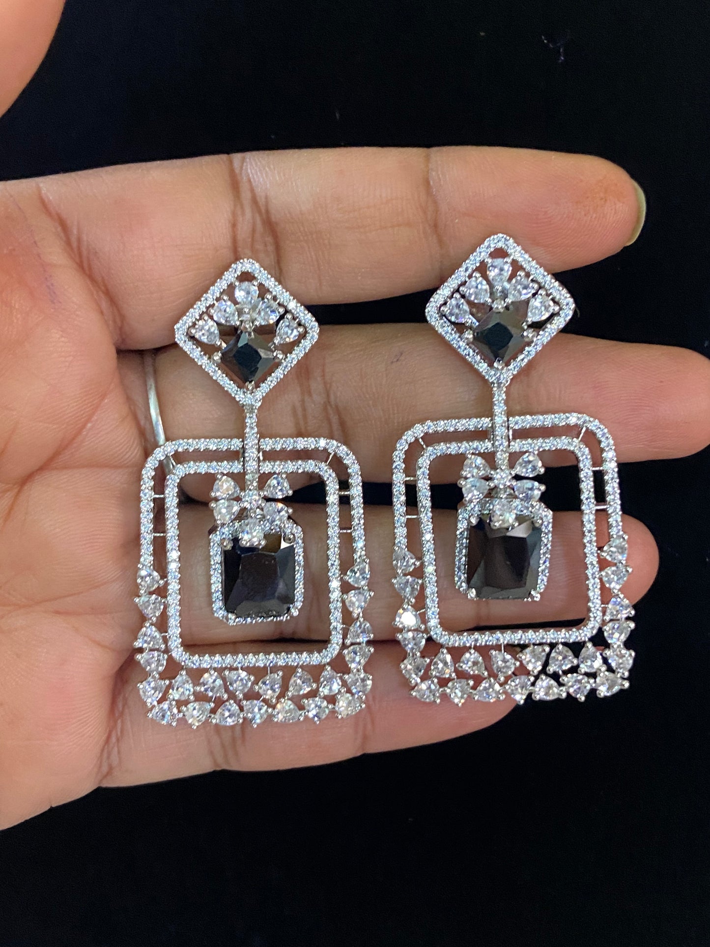 Rhodium AD Earrings  |  Indian Earrings In USA