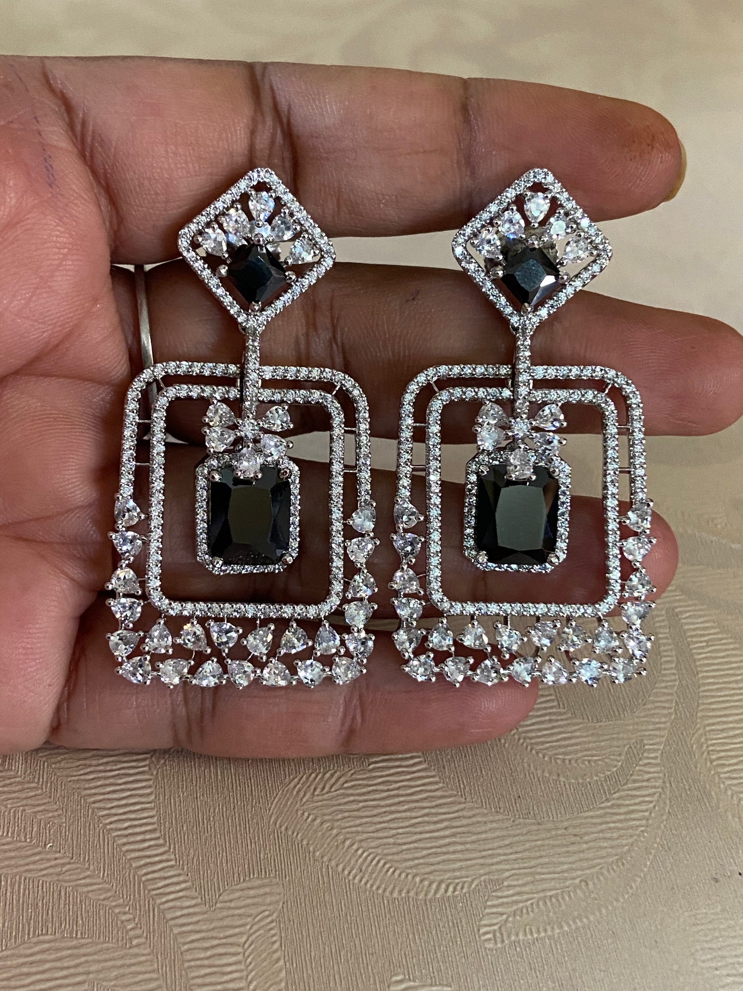 Rhodium AD Earrings  |  Indian Earrings In USA