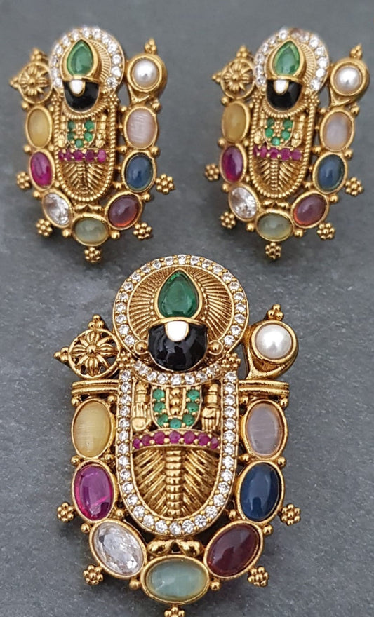 Balaji Navratna Pendant & Earrings | Indian Jewelry In USA