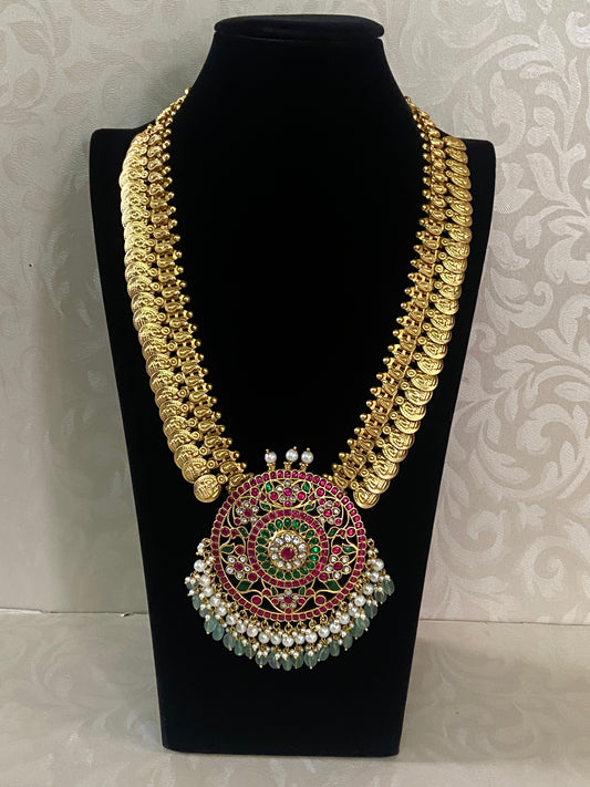 Kasulaperu With Jadau Kundan Pendant Long Necklace| Indian bridal jewelry