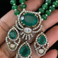 AD Victorian Pendant Onyx Beads Mala Necklace With Earrings