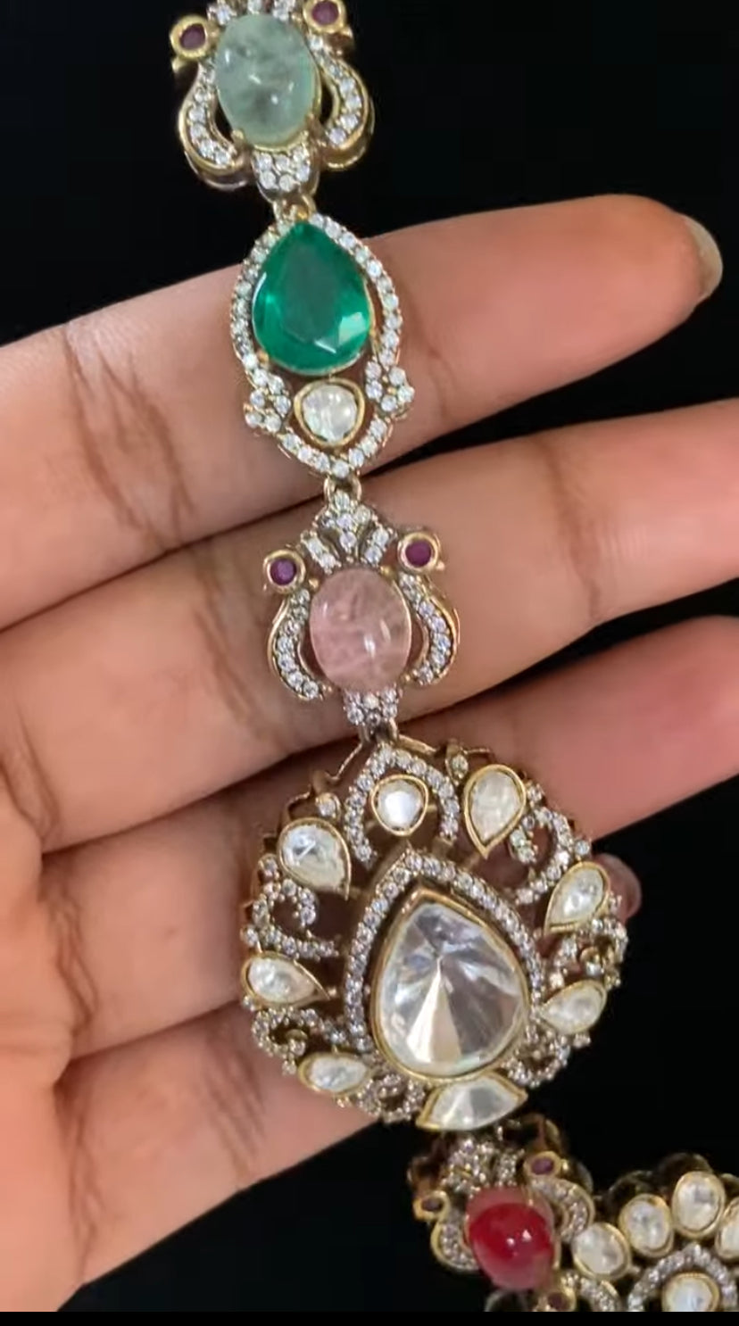 Moissanite Kundan & Pearl Necklace With Earrings