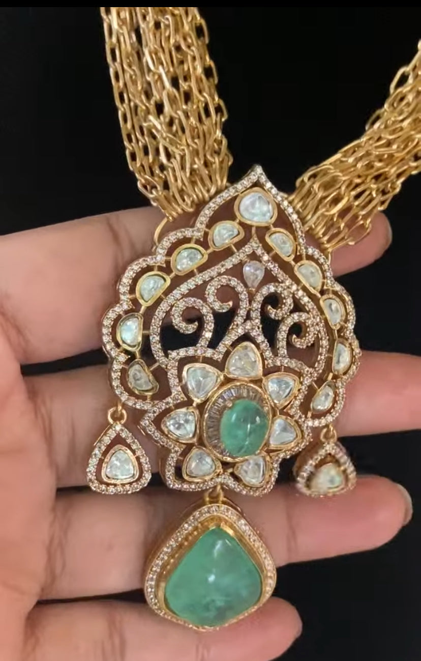 Moissanite Pendant Paper Clip Chains With Earrings | Trending Jewelry