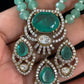 AD Victorian Pendant Onyx Beads Mala Necklace With Earrings
