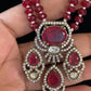 AD Victorian Pendant Onyx Beads Mala Necklace With Earrings