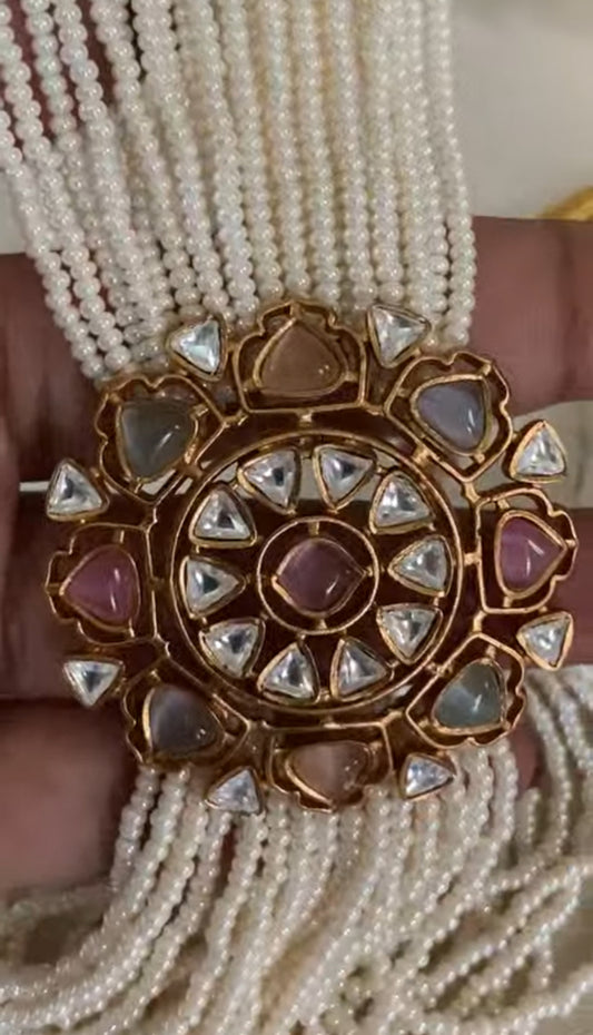 AD Kundan Pendant Pearl Choker with Studs | Indian Necklace