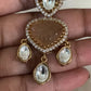 Victorian Polki Carved kundan  Pendant Pearl Choker| Indian choker with Earrings
