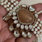 Victorian Polki Carved kundan  Pendant Pearl Choker| Indian choker with Earrings