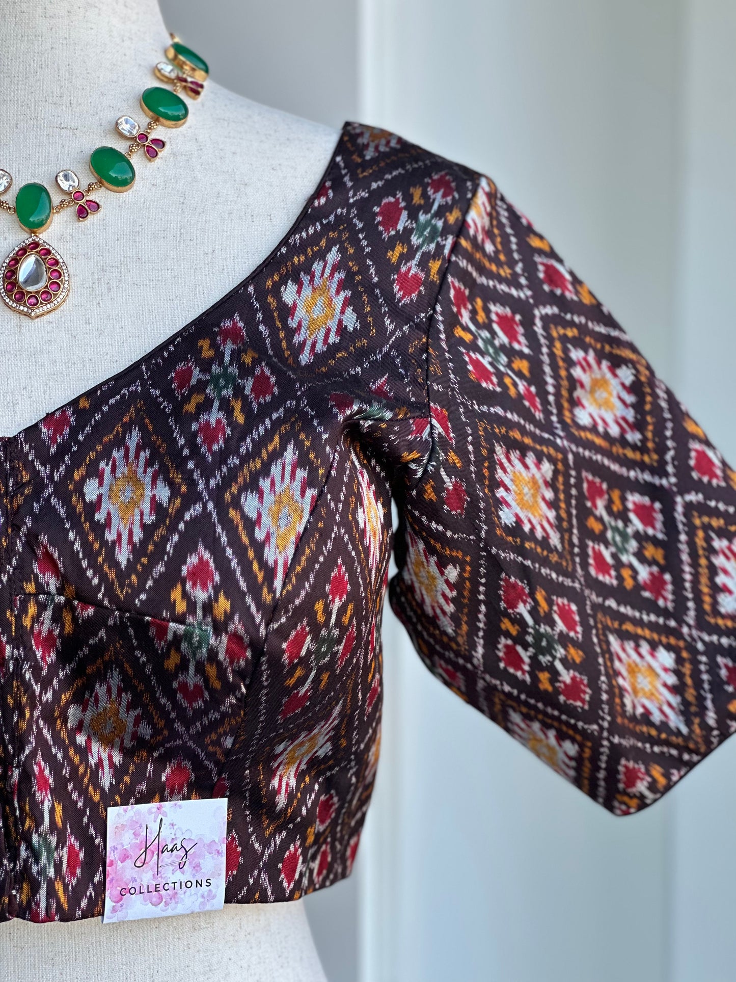 Brown Ikkat pure silk Blouse | Saree blouses in USA | Bayarea boutique