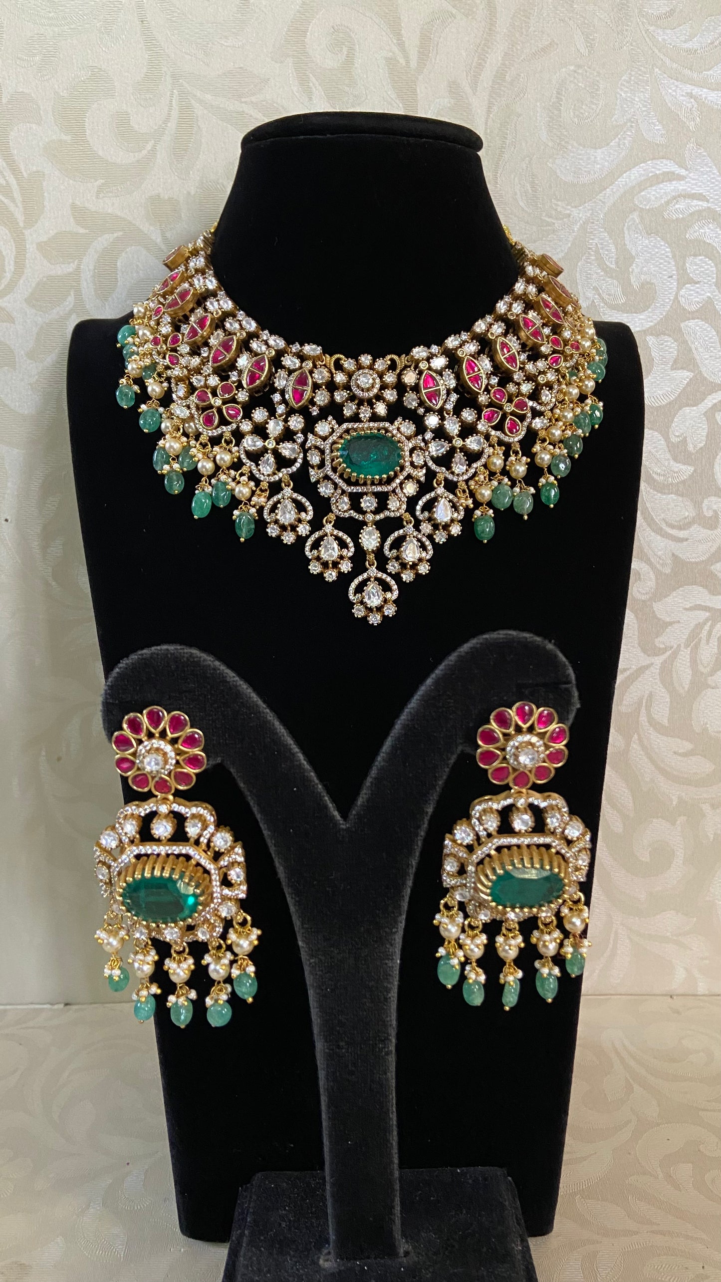 Moissanite & Jadau Fusion Bridal Choker With Earrings | Indian Jewelry