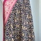 Black & Coral Floral Print Art Silk Dupatta
