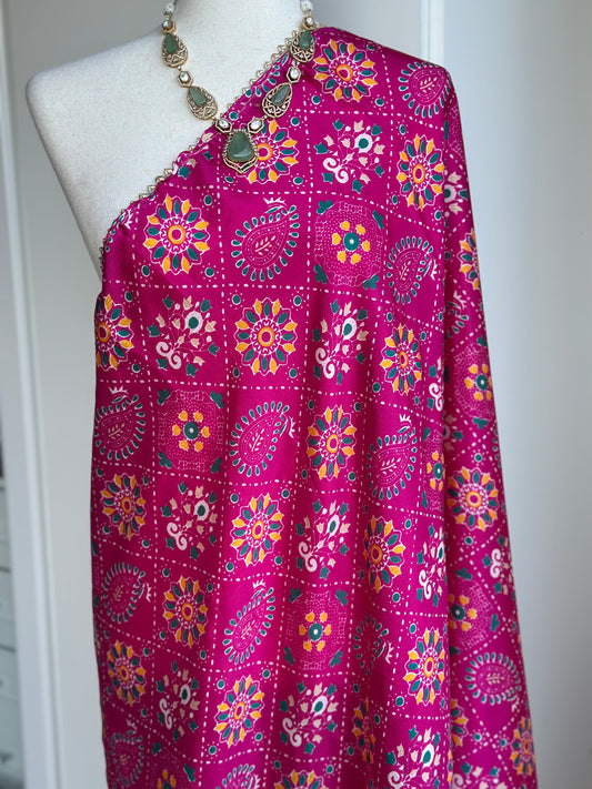 Rani Pink Printed Poly Chinnon Dupatta