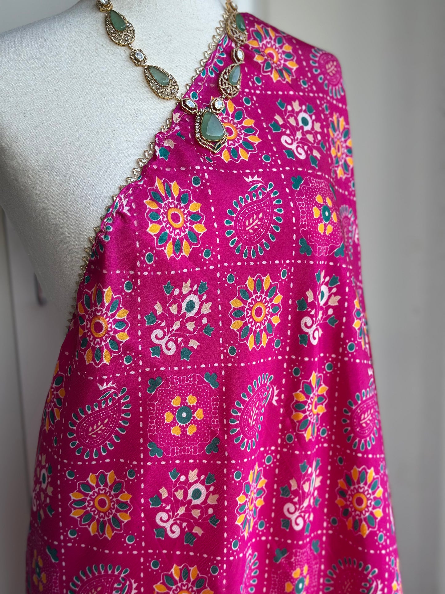 Rani Pink Printed Poly Chinnon Dupatta