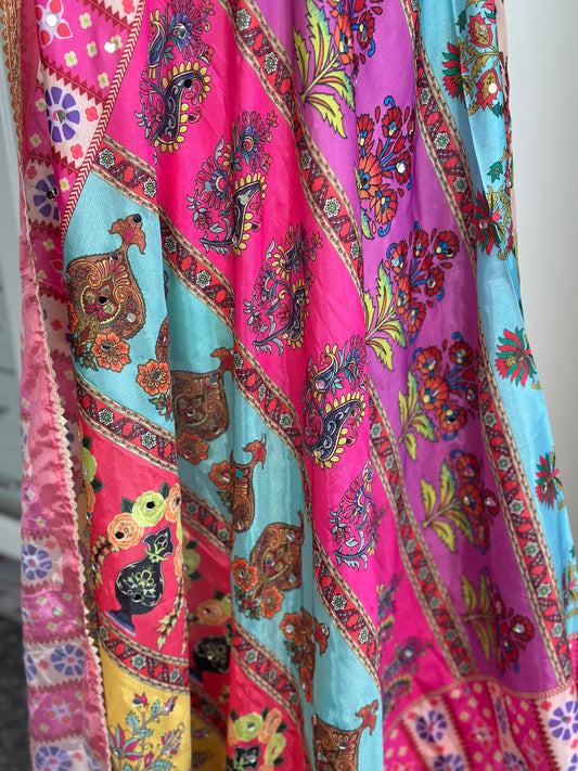 Digital Print Chinnon Dupatta | Multi Colour Mirror Work Dupatta | Party Wear Dupatta
