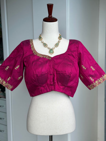 Raw Silk Hand Embroidery Blouse |  Saree Blouses Online
