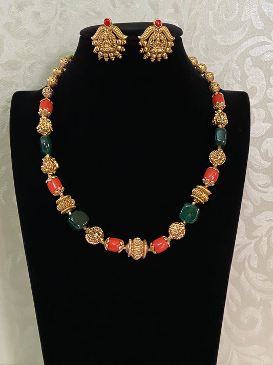 Coral & green Beads Necklace