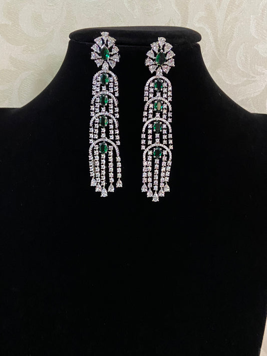 Long Luxurious Earrings | AD Emerald Earrings