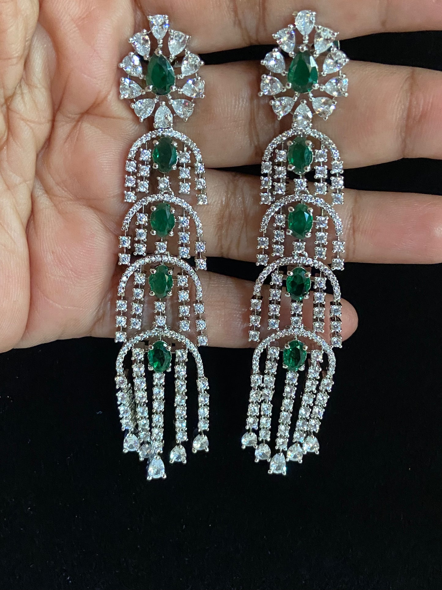 Long Luxurious Earrings | AD Emerald Earrings