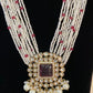 Carved Kundan  Pendant Pearl Mala| Indian Pearl Necklace With Earrings