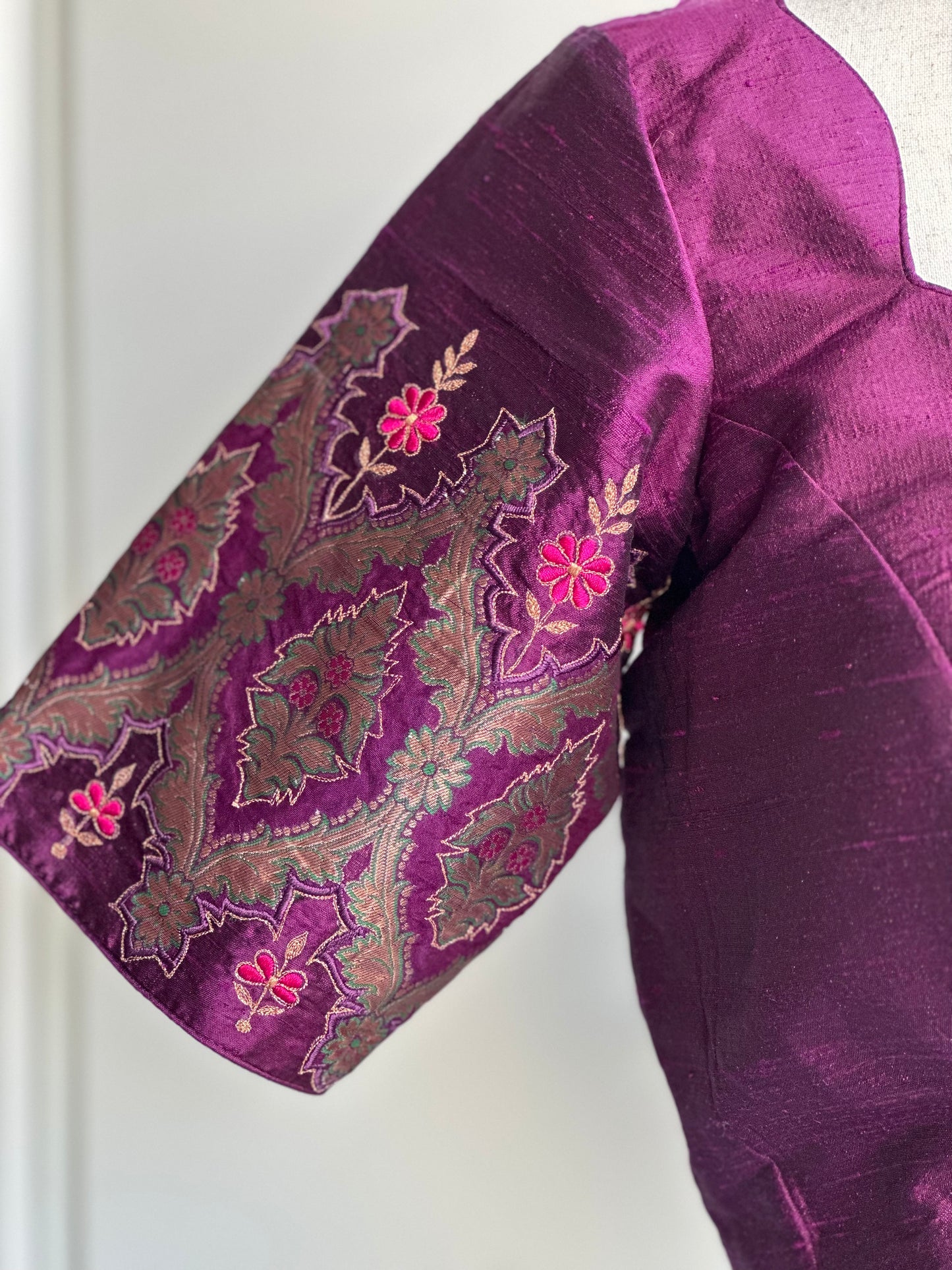 Raw Silk Embroidery Blouse | Saree blouses in USA | Custom saree blouse