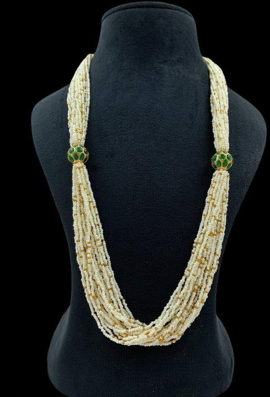 Kundan Beads Pearl Necklace | Moti Mala Necklace
